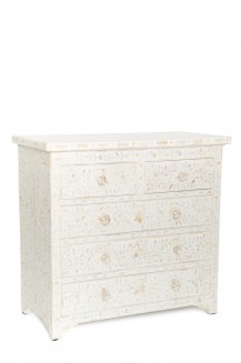 COMMODE BONE FLORAL 5 DRAWER
