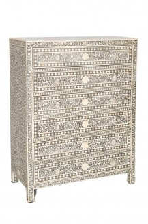 COMMODE BONE FLORAL 6 DRAWER