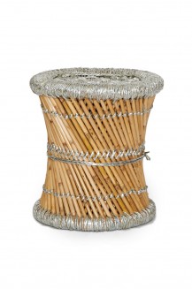 METALLIC WOVEN STOOL SILVER LARGE