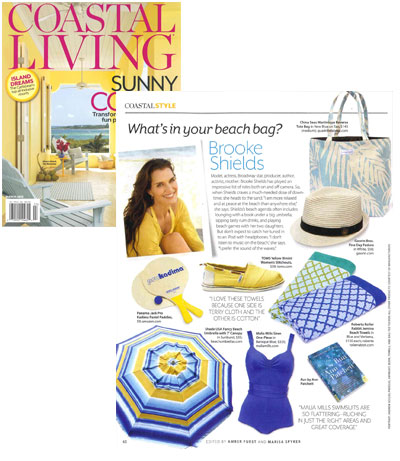 Brook Shields loves Roberta Roller Rabbit Jemina beach towels in March 2013 Coastal Living